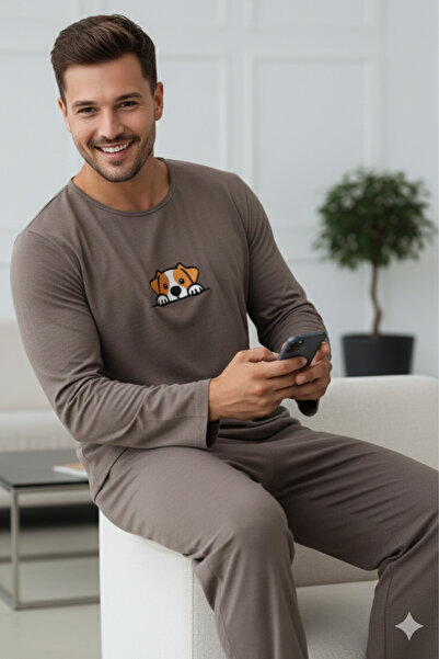 ELİTOL Ανδρικό σετ πιτζάμες με μακρυμάνικο πλεκτό