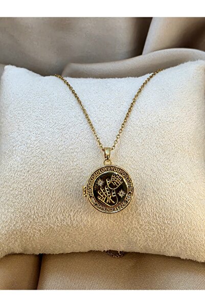 Glowa Gold Kaplama Açılır El Figürlü Madalyon Kolye