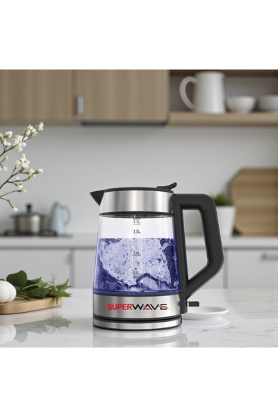 Super Wave Electric kettle with glass top, LED light inside, 220W power, 1.7L...