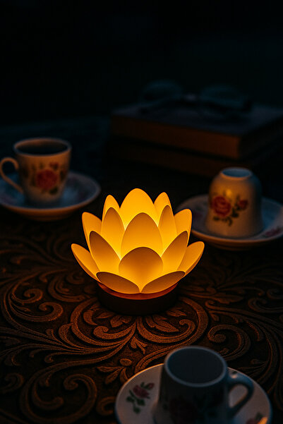 Mus3D Lotus Çiçeği Tasarım Pilli Led Mum | Dekoratif Meditasyon Ambiyans Muml...