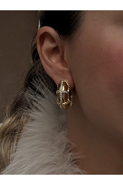 Dore Taşlı Gold Küpe