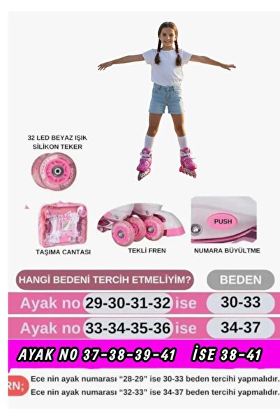 lorashop Işıklı Ayarlanabilir (Alıştırma ve Sıralı) Paten Çocuk Outdoor Bahçe...