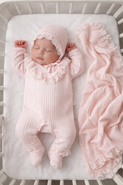 Mert Baby Sophie 3'lü Organik Hastane Çıkış Seti %100 Pamuk Yenidoğan Kız Bebek