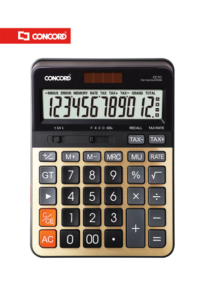 Concord آلة حاسبة إلكترونية مكتبية CC1C مكونة من 12 رقمًا مع وظائف ضريبة القي...