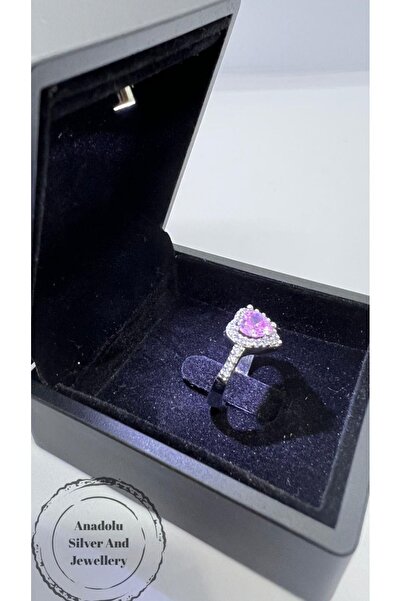 anadolusilver 925 Ayar Işıklı Kutu'da Pembe Kalp Yüzük - Sevgililer Günü Hedi...