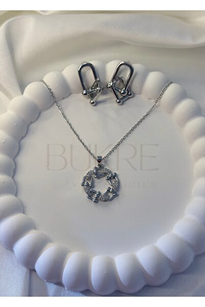 stainles steel Paslanmaz Çelik Silver Marka Kolye ve Küpe Set
