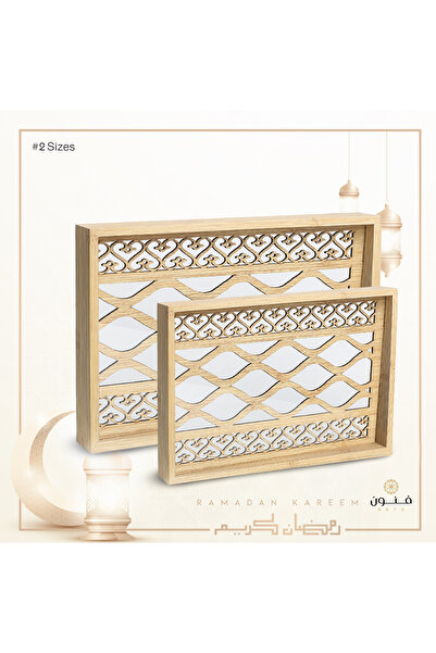 Generic Luxury 2-piece serving tray set made of natural wood with a glass base