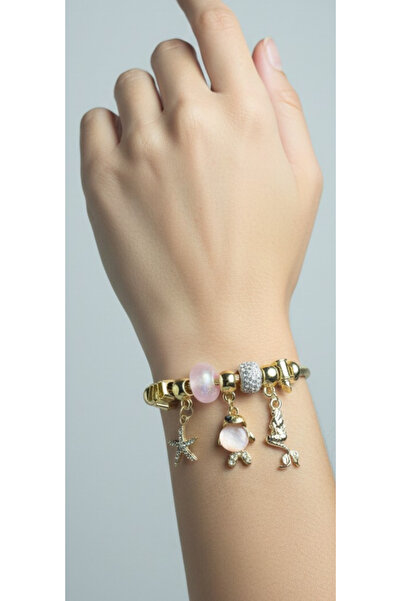 Zenska Jewelry Çelik Kordonlu Pembe Kabuklu Denizyıldızı Bileklik
