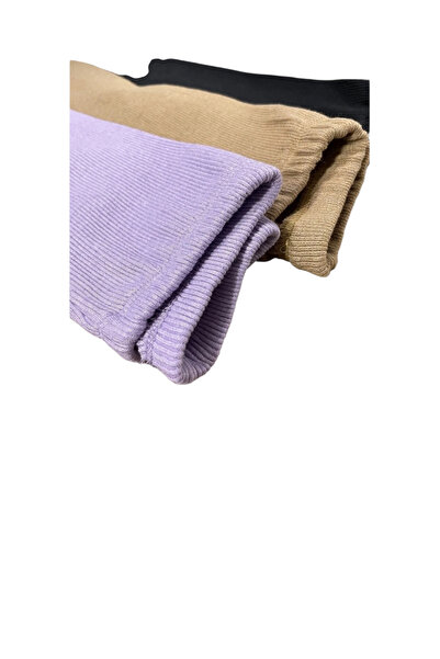 Berat moda Fun Kids Esnek Fitilli Siyah - Lila - Kahve 3lü Kız Kışlık Çocuk Tayt