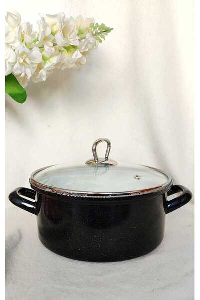 EBRULİEMAYE Black Speckled Enamel Camping Pot Milk Yogurt Soup Pot 2750ml Gla...