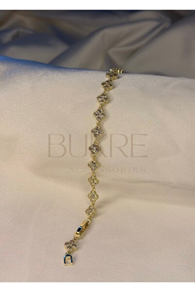 FASHİON JEWELRY Paslanmaz Çelik Gold Zirkon Taşlı Yonca Bileklik
