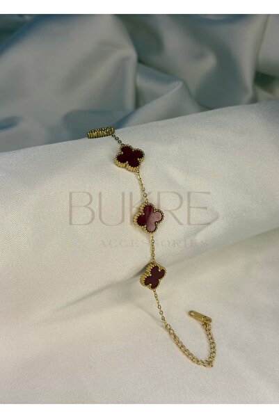 stainles steel Paslanmaz Çelik Gold Büyük Bordo Çift Taraflı Yonca Bileklik