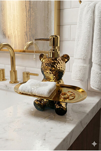 GUNES ZUCCACIYE Lüks Porselen Standlı Sıvı Sabunluk Altın Renk