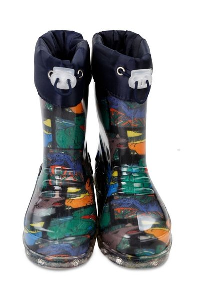 casso Unisex Dinosaur Figure Patterned Boys' Plastic Rain Boots with Fur Inside