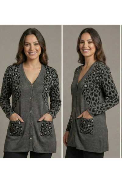 onno style women Silvery Leopard Print Classic Buttoned Jacket
