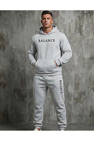 LELVANİ Unisex Gray Tracksuit Set Balance Printed