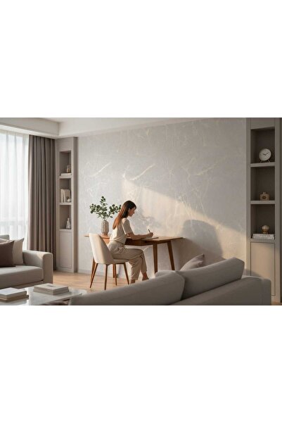 KMS HOME Mermer Desenli Kabartmalı Hava Alabilen Silinebilir Sade Duvar Kağıd...