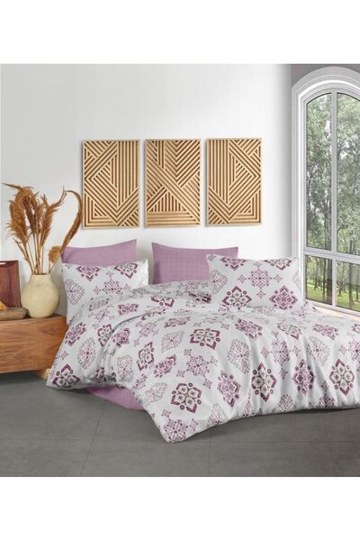 ALAMODE Set de lenjerie de pat din bumbac natural cu elastic pentru o persoan...