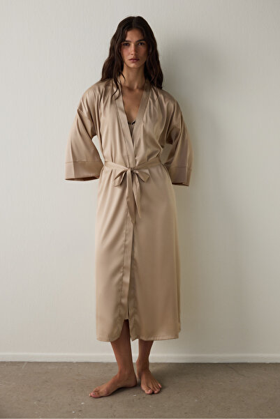 Penti Beige Concept Satin Dressing Gown with Tie Detail