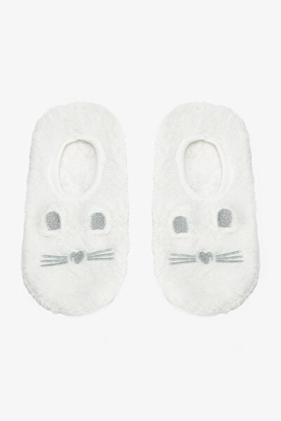 Penti Off-White Cute Cat Embroidered Home Shoes