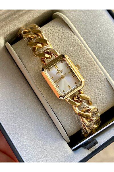 Reward ساعة يد نسائية مربعة مقاومة للماء ذات هيكل صغير ذهبي اللون