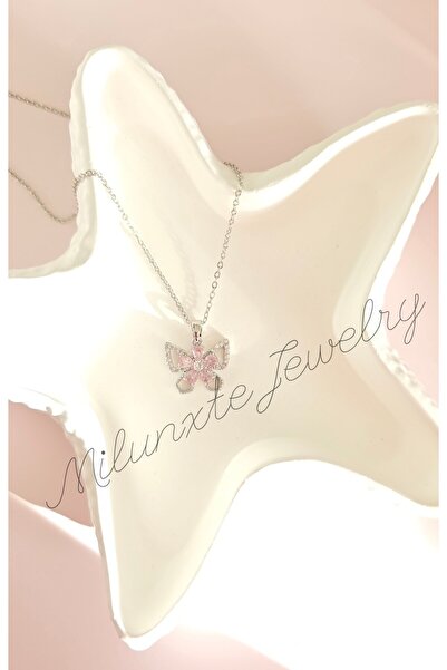 MİLUNXTE Steel Necklace Pink Zircon Stone Butterfly Necklace Gift for Lover E...