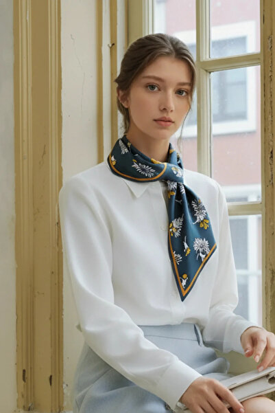 Walkenzo Çiçek Desenli Çift Taraflı Kullanıma Uygun Kadın Kravat Fular