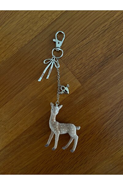 coquette butik Kadife Dokulu Sika Geyiği Çanta Charmı Aksesuarı Süsü Gümüş Fi...