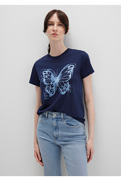 Mavi Kelebek Baskılı Lacivert Tişört Semi Slim Fit / Yarı Dar Kesim 1613456-7...