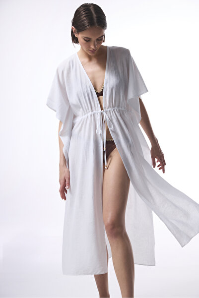 Penti Weißer Kimono mit Blumenmuster und Schnürung