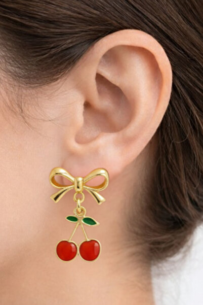 Crc Bijuteri أقراط ذهبية على شكل كرز – أقراط نسائية من المجوهرات الاصطناعية