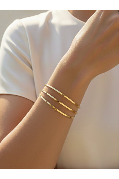SEKATAŞ 3 Adet Ajda Bilezik Paslanmaz Çelik Üzeri 14 Ayar Altın Kaplama
