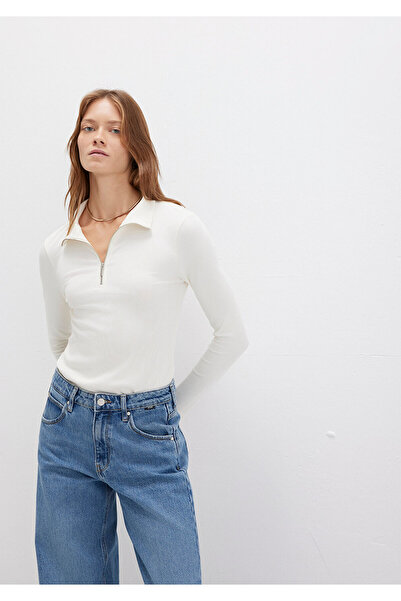 Mavi Sporty Lux Yarı Fermuarlı Beyaz Modal Tişört Fitted / Vücuda Oturan Kesi...