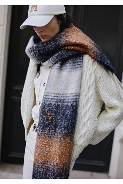 Mavi Püsküllü Kareli Atkı 1912818-71442