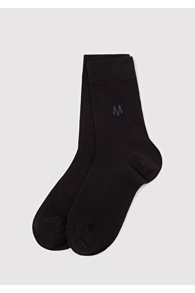 Mavi Mühür Logo Baskılı Siyah Soket Çorap 090250-26341