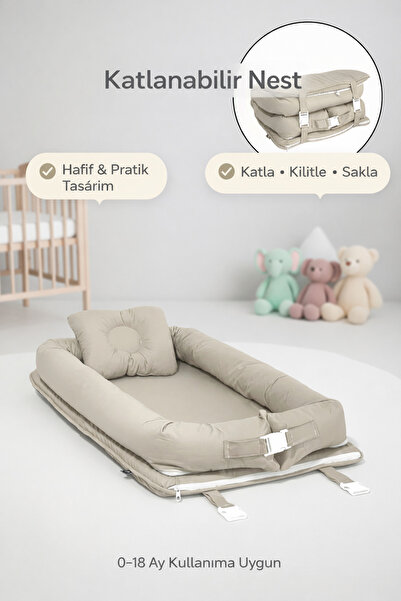 ebabynest Düz Renk Serisi Vizon Katlanabilir Nest
