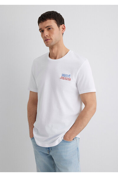 Mavi تيشيرت جينز أبيض مطبوع بقصة ضيقة / Slim Fit 066841-620