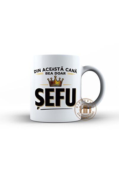 GIFTS4ALL Cană Haioasă „Din această cană bea doar ȘEFU cu coroana” – Cadou pe...
