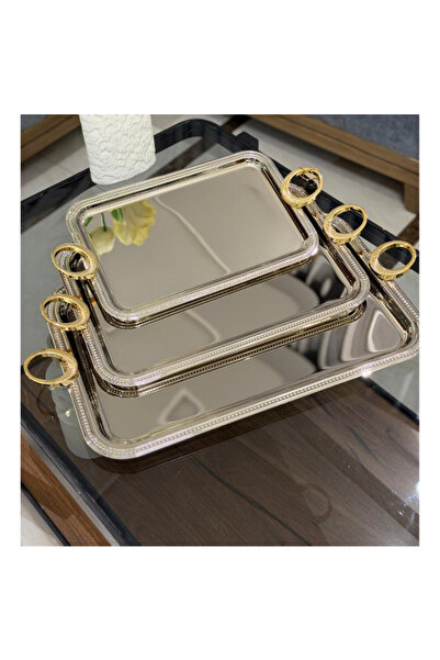 TOHFAT-AL MAIDAH طقم صواني تقديم ستيل فاخرة بتصميم عصري ومميز 3 حبات