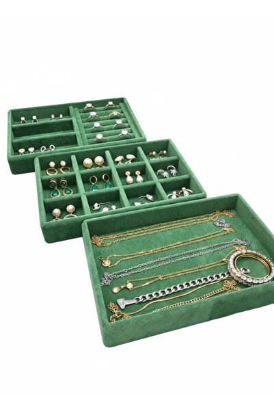 MeGass Dekor Domestic Production Suede Fabric Green Color 3-Piece Set Jewelry...