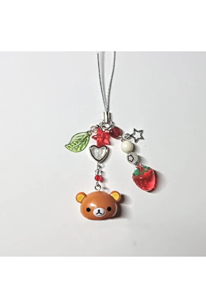 Miniso brown Kawaii Rilakkuma Bear Bell Keychain Y2K Handmade Phone Charm wit...