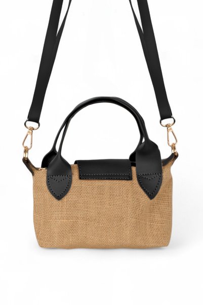 Tonny Black Women's Black Mini Size Strap Straw Hand and Crossbody Bag