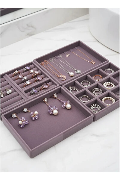 MeGass Dekor مجموعة من 4 حاملات مجوهرات من قماش الجلد المدبوغ باللون الأرجوان...