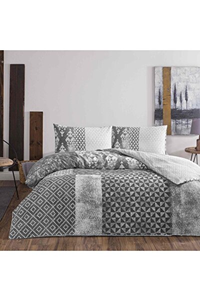 Taç طقم غطاء لحاف مزدوج من الفلانيل باللون الرمادي