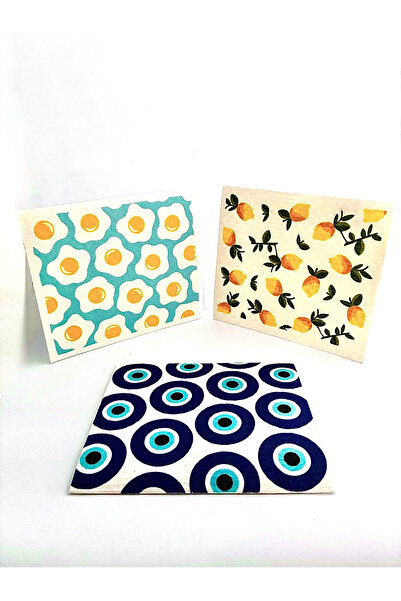 Temmiz Swedish Dishcloth İsveç Bezi 3 Adet Desenli