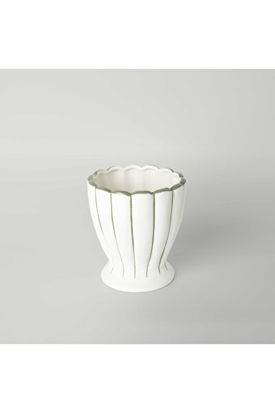 Linens Miya 14x13,5x15,5 cm Vazo Beyaz Yeşil