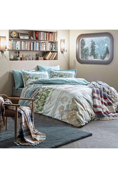 Taç Butik Velur Pamuk Nevresim Seti Çift Kişilik Mavi