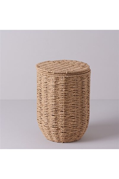 Linens Carry 22x22x32 cm Kapaklı Yuvarlak Sepet Naturel