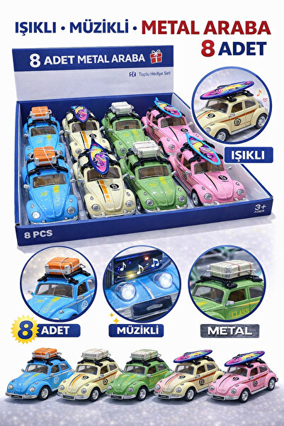 VARDEM OYUNCAK 8’li Metal Oyuncak Araba Seti – Sürtmeli, Işıklı ve Müzikli –K...