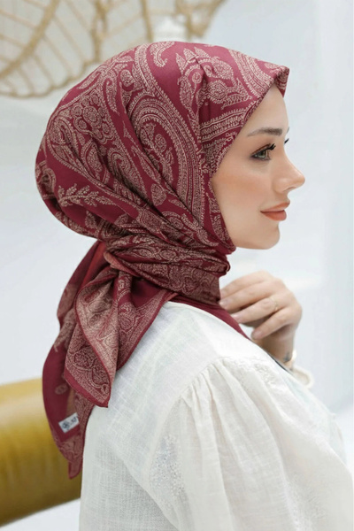 İpekel Vişne Etnik Desenli Pamuk Soft Eşarp